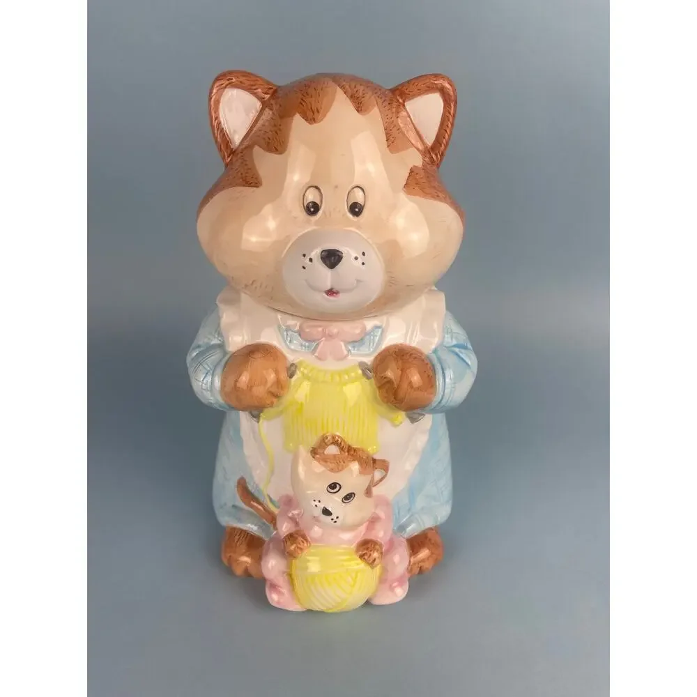 Mother Mama Cat with Kitten Cookie Jar Kitschy Anthropomorphic